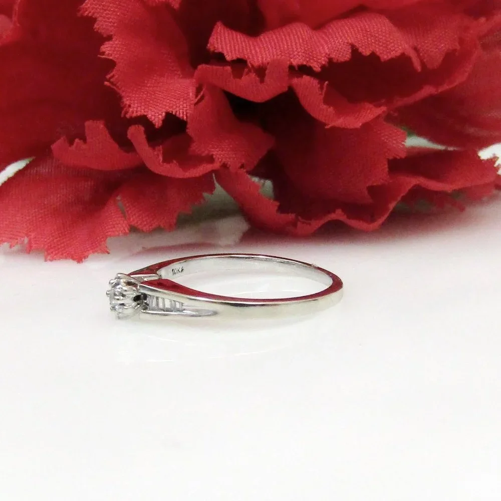 Diamond Promise Ring With Accents 10k White Gold Size 6.25 Genuine Natural Real - Picture 11 of 12